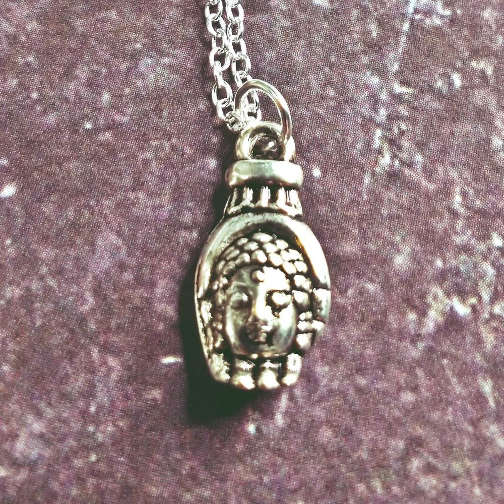 Dainty Silver Buddha Head in Hand 3D Necklace